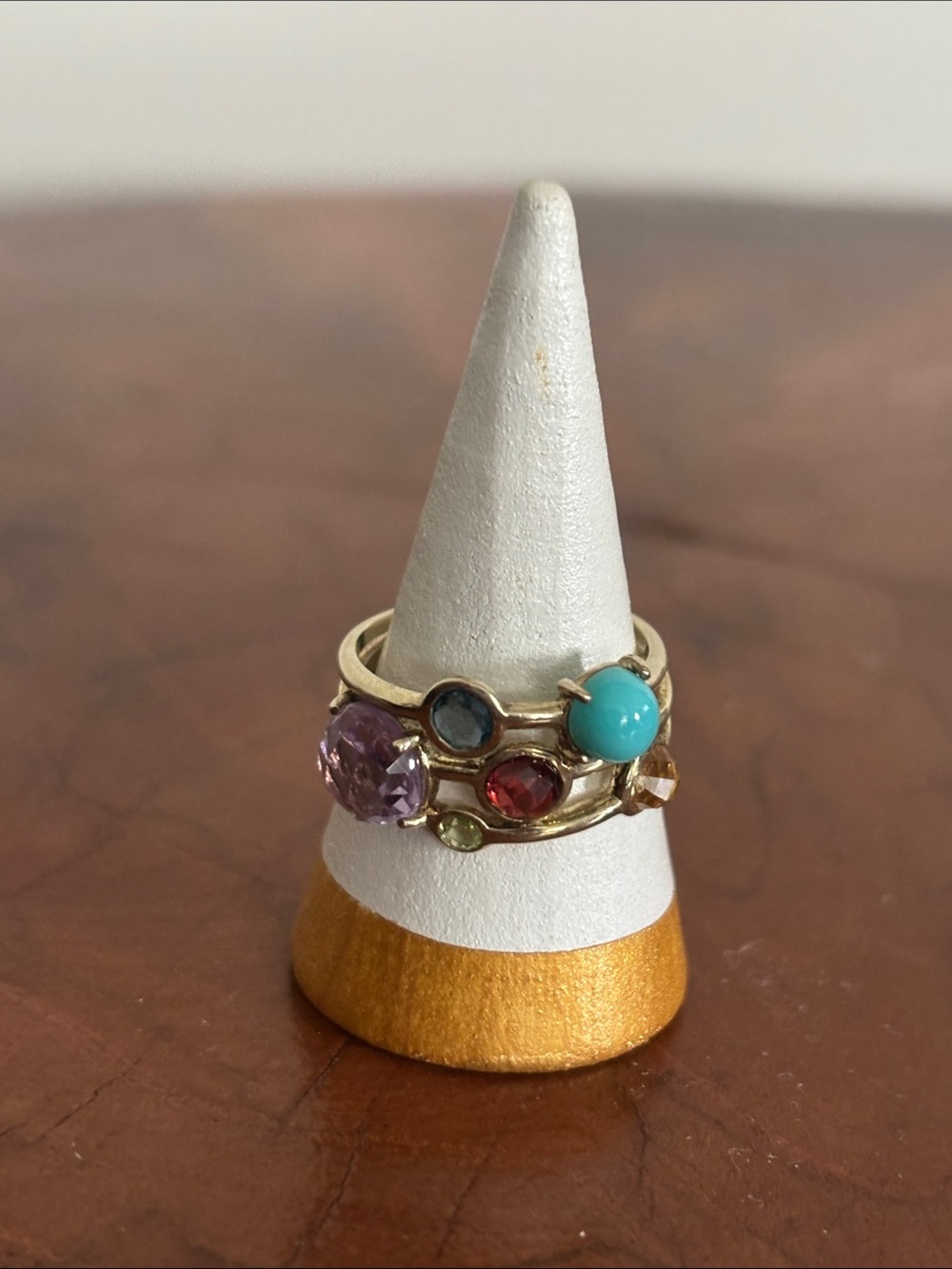 Gold Ring with Turquoise, Amethyst & Multistone Accents